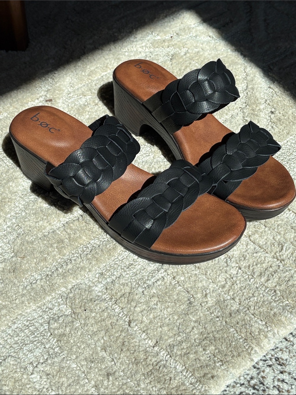 b.o.c. Two-Strap black braided Wedge Sandals - Women